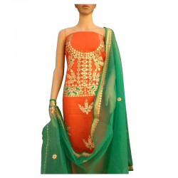 Kota Doriya Dress Material-Orange & Green