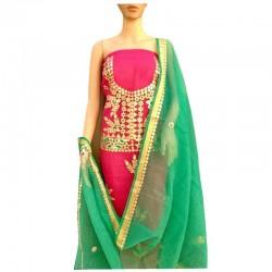 Kota Doriya Dress Material- pink&Green