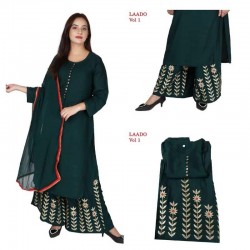 Kurta Palazzo Set With Dupatta-Green