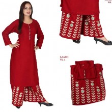 Kurta Palazzo Set With Dupatta-Red