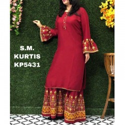 Kurta Palazzo Set Without Dupatta-Red