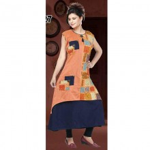 Women Embroidered Flared Kurta-Orange