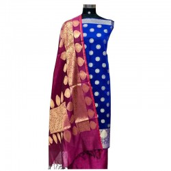 Women Fashion Cotton Silk Salwar Suit Material-Blue