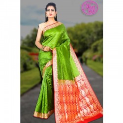 Banarasi Art Silk Saree With Tanchoi Weaving With Blouse-Green