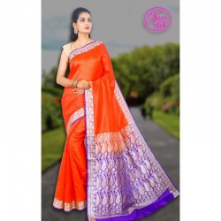 Banarasi Art Silk Saree With Tanchoi Weaving With Blouse-orange