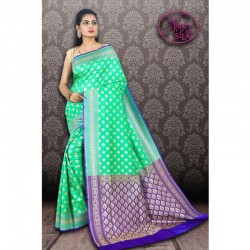 Banarasi Art Silk Zari Work Saree With Blouse-Green