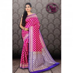 Banarasi Art Silk Zari Work Saree With Blouse-Magenta