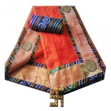 Bandhej Border Saree With Blouse-Orange