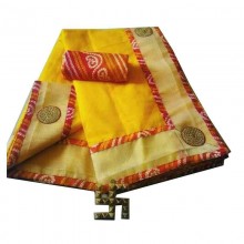 Bandhej Border Saree With Blouse-Yellow