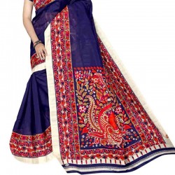 Bhagalpuri Silk Saree with Blouse Piece-Blue Handoven and Handcrafted
