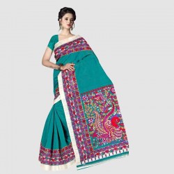 Bhagalpuri Silk Saree with Blouse Piece-Sky Blue Handoven and Handcrafted