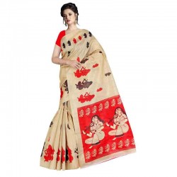 Bhagalpuri Silk Saree with Blouse Piece-Tan Handoven and Handcrafted