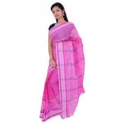 Cotton Handloom Taant Saree-Pink