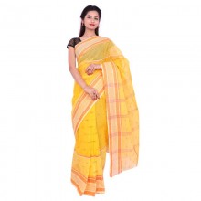 Cotton Handloom Taant Saree-Yellow Handoven and Handcrafted