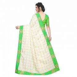 Embroidery Lace Border Saree with Work Blouse Piece-light green with white