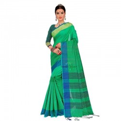 Handloom Cotton Silk Daily wear Saree with Running Blouse-Green