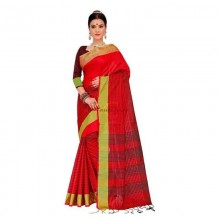 Handloom Cotton Silk Daily wear Saree with Running Blouse-Red