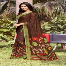 Handloom Jute Linen Saree-Brown