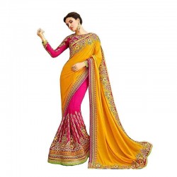 Pure Georgette and Banarasi Silk Saree With Blouse-yellow