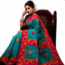 Silk Cotton Solid Color Saree with Blouse Piece-Green