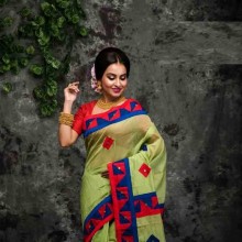 Silk Cotton Solid Color Saree with Blouse Piece-Light Green