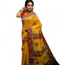 Silk Cotton Solid Color Saree with Blouse Piece-Yellow